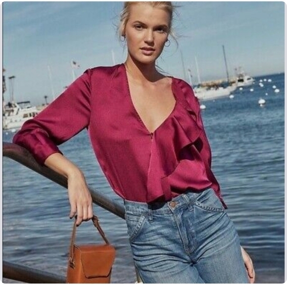 The Jetset Diaries Nico Ruffle Satin Blouse Medium Berry - Picture 2 of 8
